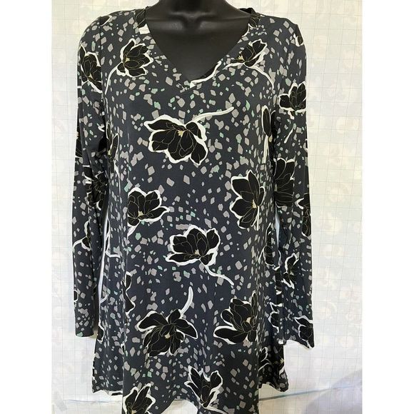 LOGO women Floral Split Back Top by Lori Goldstein Rayon 230 Shadow - Picture 4 of 7
